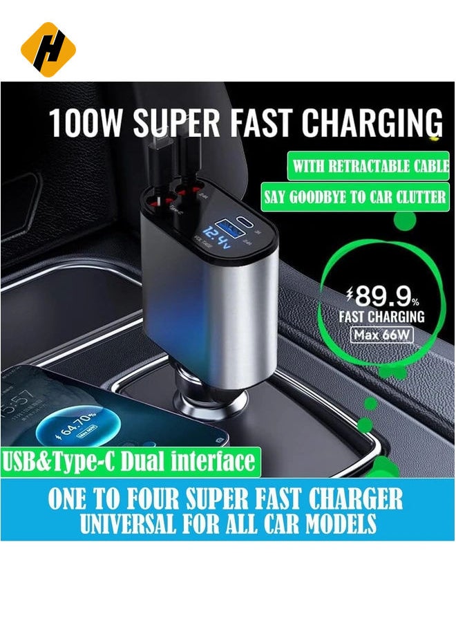 Easy-to-Use Retractable Type-C Car Charger – Compact and Convenient
