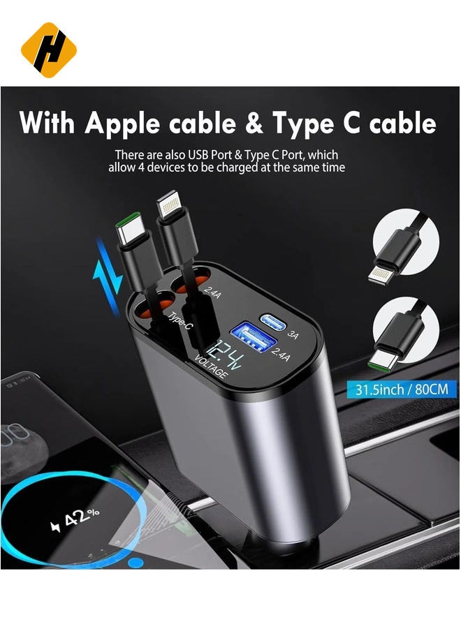 Easy-to-Use Retractable Type-C Car Charger – Compact and Convenient