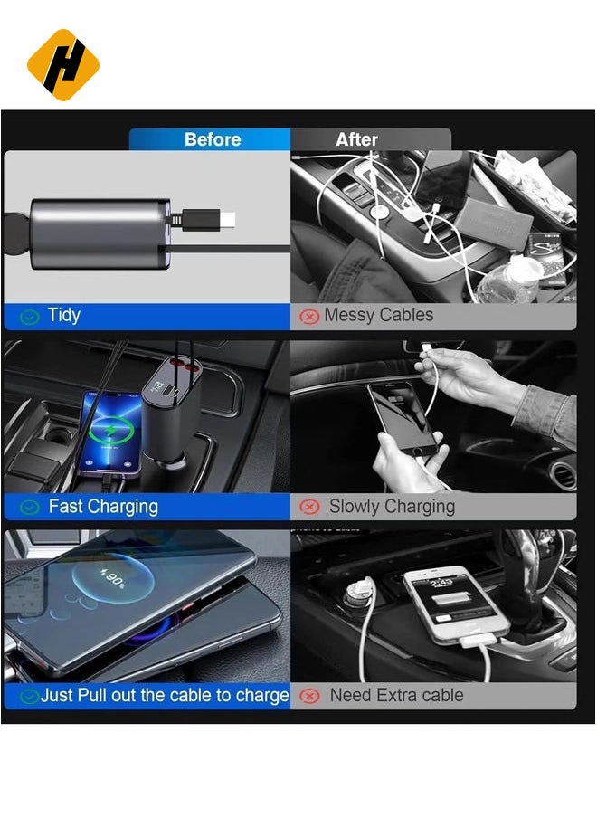Easy-to-Use Retractable Type-C Car Charger – Compact and Convenient