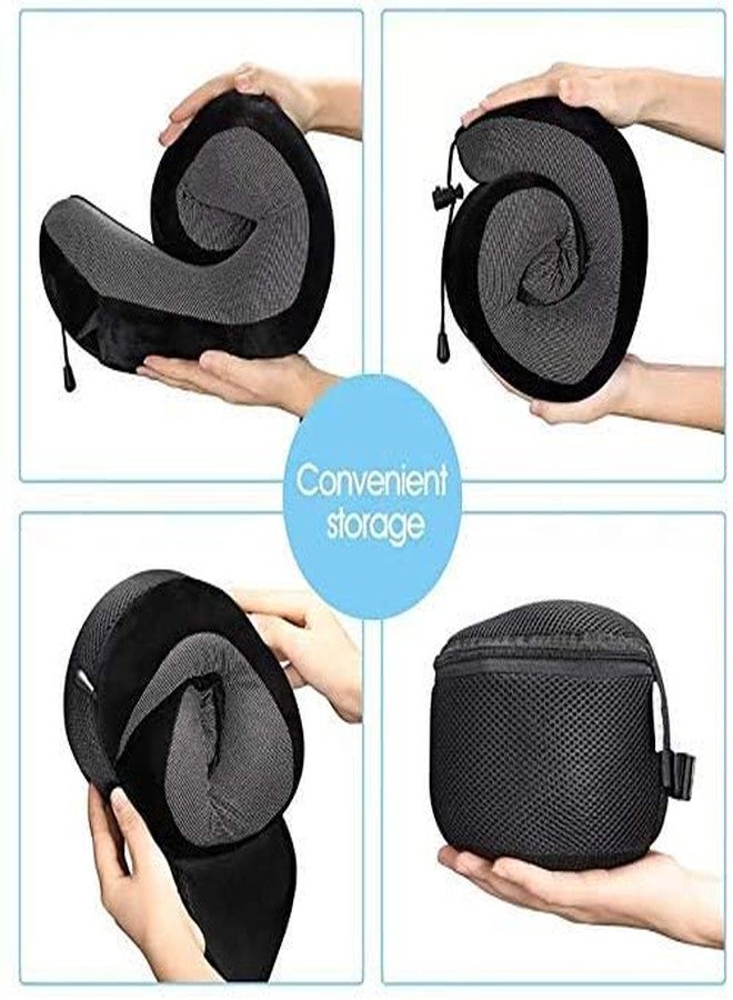 HIVER Premium Neck Pillow for Travelling Airplane | Travel Pillow Memory Foam with Neck Support Rest Pillow, Eye Mask (Black) - Image 2