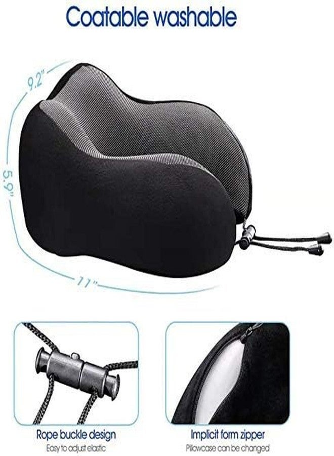 HIVER Premium Neck Pillow for Travelling Airplane | Travel Pillow Memory Foam with Neck Support Rest Pillow, Eye Mask (Black) - Image 5