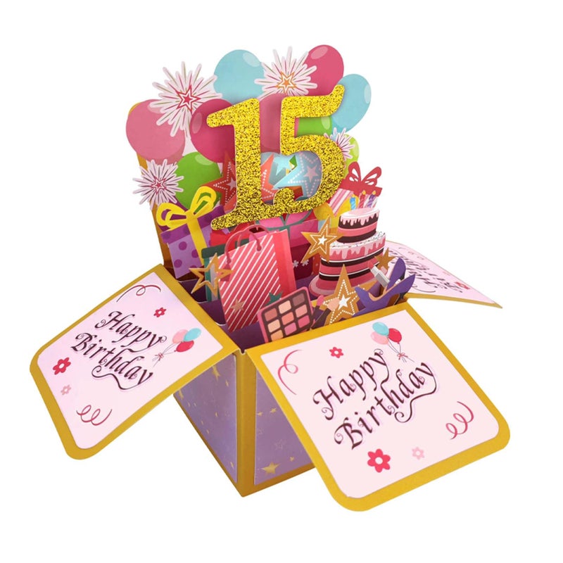 Asmallgf Sweet 15Th Birthday Popup Greeting Card  Naughty Fifteen Bday Gift For Teen Girls Boys  Great 3D Greeting Card From Mom Dad - Image 1
