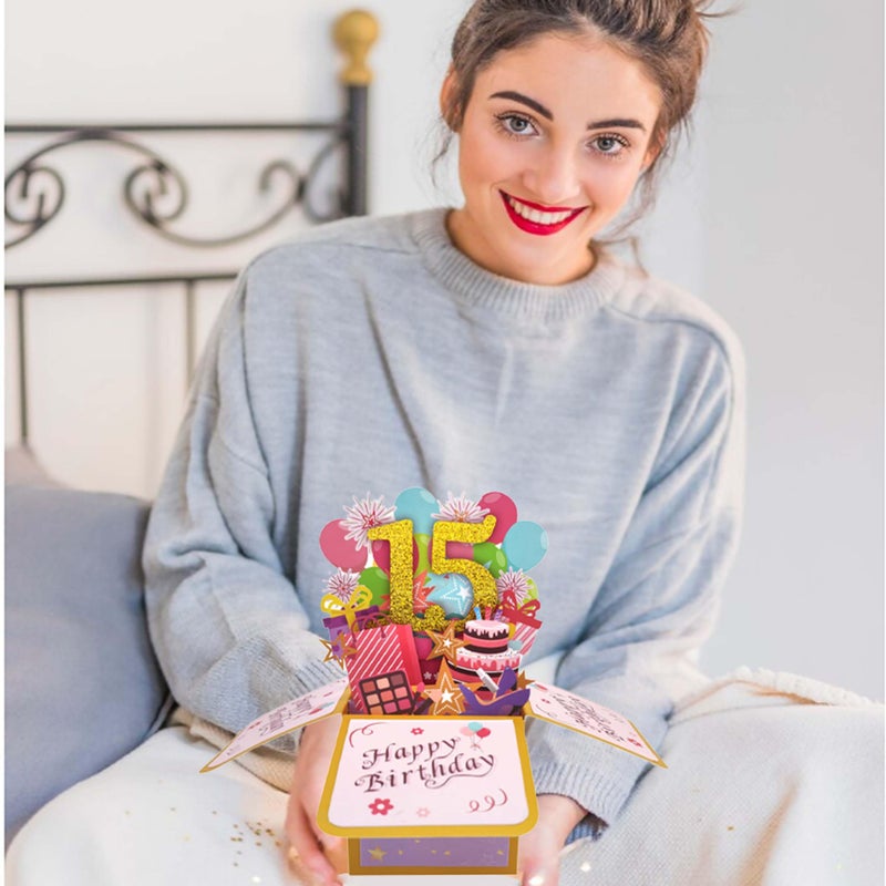 Asmallgf Sweet 15Th Birthday Popup Greeting Card  Naughty Fifteen Bday Gift For Teen Girls Boys  Great 3D Greeting Card From Mom Dad - Image 3