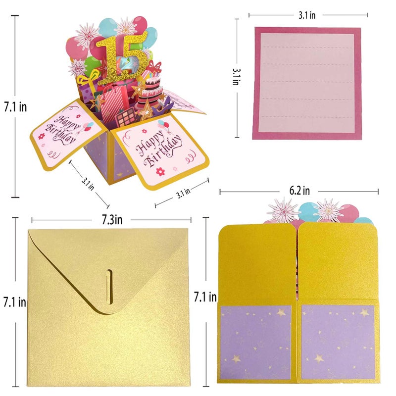 Asmallgf Sweet 15Th Birthday Popup Greeting Card  Naughty Fifteen Bday Gift For Teen Girls Boys  Great 3D Greeting Card From Mom Dad - Image 2