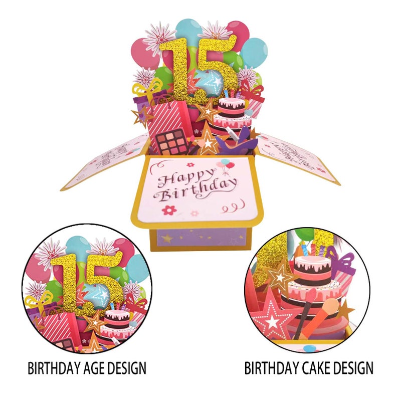 Asmallgf Sweet 15Th Birthday Popup Greeting Card  Naughty Fifteen Bday Gift For Teen Girls Boys  Great 3D Greeting Card From Mom Dad - Image 5