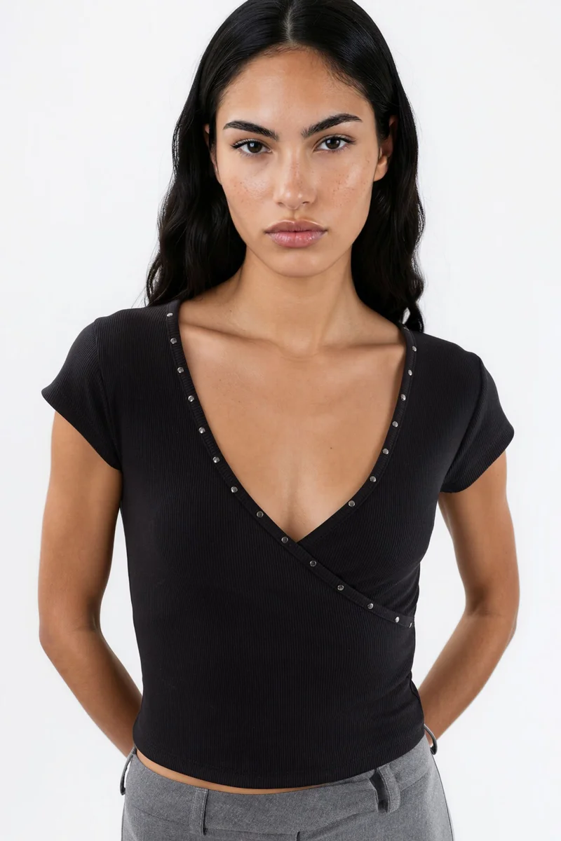BUSEM V-Neck Ribbed Slim Fit Blouse
