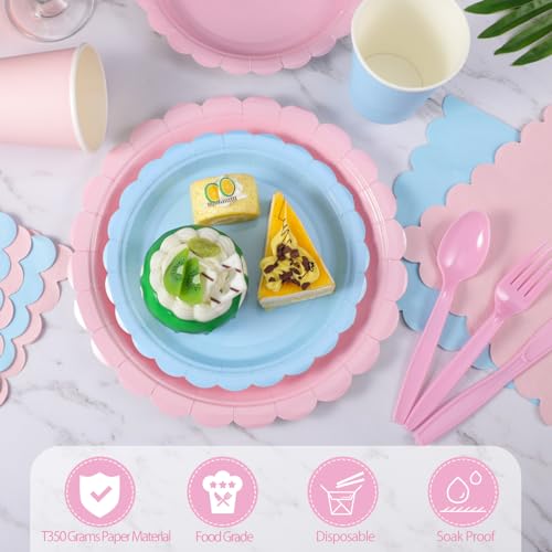 Xiangqu 350 Pcs Baby Gender Reveal Plates and Napkins, 50 Guest Boy or Girl Gender Reveal Party Supplies Include Light Pink and Light Blue Plates Napkin Cup Plastic Spoon Fork Knive for Baby Shower - Image 3