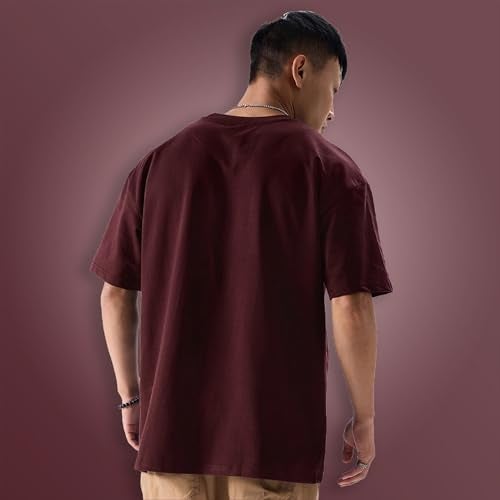 fanideaz Mens Tshirt for man Oversized Drop Shoulder Gym Style Baggy Tshirt Pure Cotton Loose fit Trendy Oversized t Shirts_3MB_2XL_WineRed - Image 2