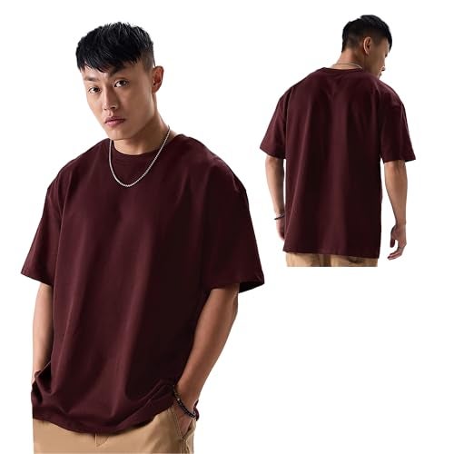fanideaz Mens Tshirt for man Oversized Drop Shoulder Gym Style Baggy Tshirt Pure Cotton Loose fit Trendy Oversized t Shirts_3MB_2XL_WineRed - Image 1