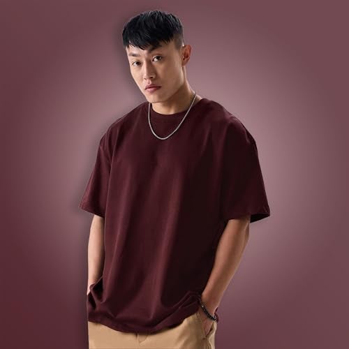fanideaz Mens Tshirt for man Oversized Drop Shoulder Gym Style Baggy Tshirt Pure Cotton Loose fit Trendy Oversized t Shirts_3MB_2XL_WineRed - Image 3