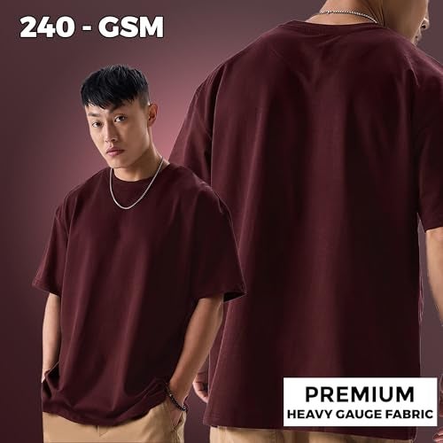 fanideaz Mens Tshirt for man Oversized Drop Shoulder Gym Style Baggy Tshirt Pure Cotton Loose fit Trendy Oversized t Shirts_3MB_2XL_WineRed - Image 4