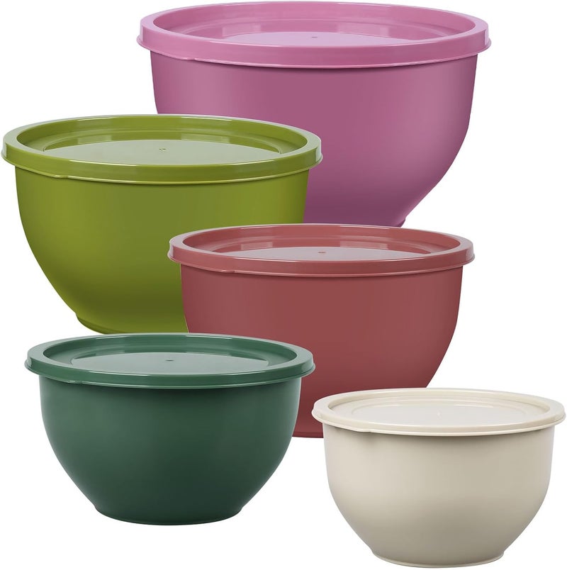 Greentainer Plastic Mixing Bowls with Lids Set for Kitchen, 5 Set Nesting Bowls for Mixing, Baking, Prepping, Cooking and Serving Food, Mixing Bowls Dishwasher, Microwave Safe - Image 1