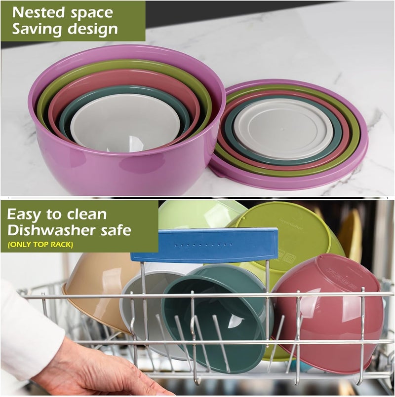 Greentainer Plastic Mixing Bowls with Lids Set for Kitchen, 5 Set Nesting Bowls for Mixing, Baking, Prepping, Cooking and Serving Food, Mixing Bowls Dishwasher, Microwave Safe - Image 5