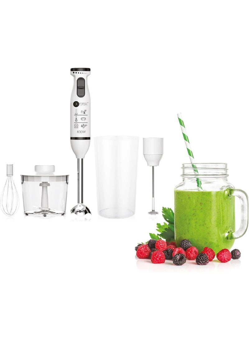 أرفا خلاط يدوي AFRA 5 في 1 – 600 واط، إعدادات سرعة متعددة، ستانلس ستيل، تقنية يابانية، مع قطاعة، كوب خلط وخفاقة – موديل AF-14600BLCR - Image 5