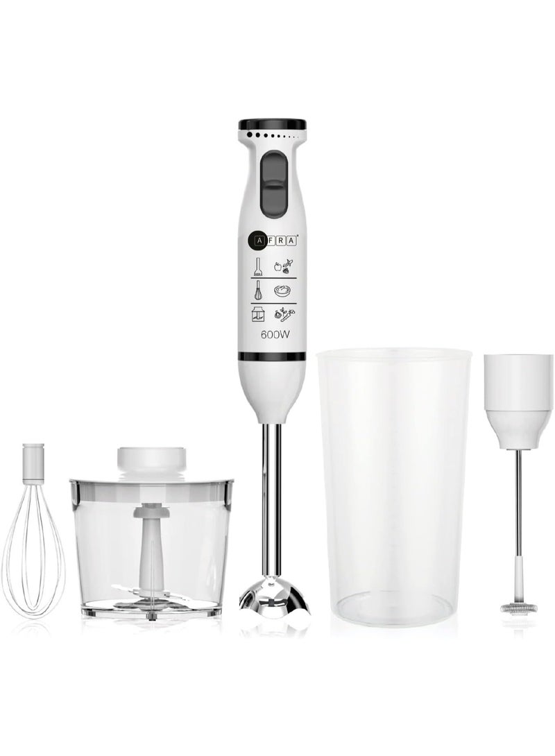 أرفا خلاط يدوي AFRA 5 في 1 – 600 واط، إعدادات سرعة متعددة، ستانلس ستيل، تقنية يابانية، مع قطاعة، كوب خلط وخفاقة – موديل AF-14600BLCR - Image 4