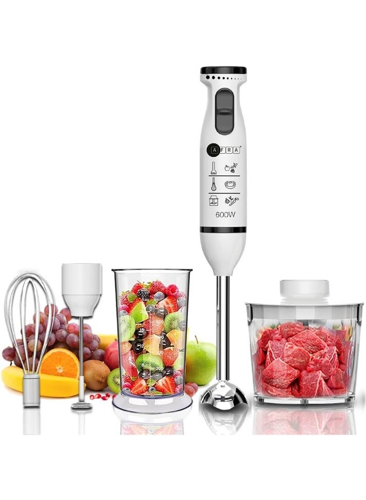 أرفا خلاط يدوي AFRA 5 في 1 – 600 واط، إعدادات سرعة متعددة، ستانلس ستيل، تقنية يابانية، مع قطاعة، كوب خلط وخفاقة – موديل AF-14600BLCR - Image 1