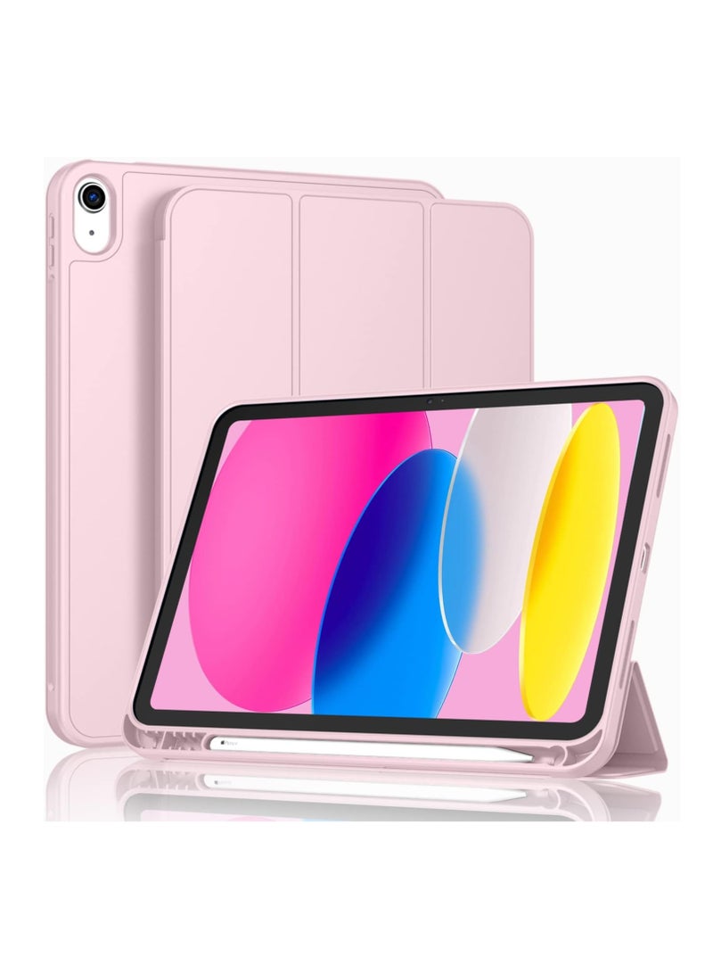 حافظة iPad الجيل العاشر الجديدة 2022 مقاس 10.9 بوصة مع حامل قلم، حافظة ذكية ثلاثية الطيات مع ظهر ناعم من مادة TPU، خاصية الإيقاظ/النوم التلقائي (وردي) - Image 2
