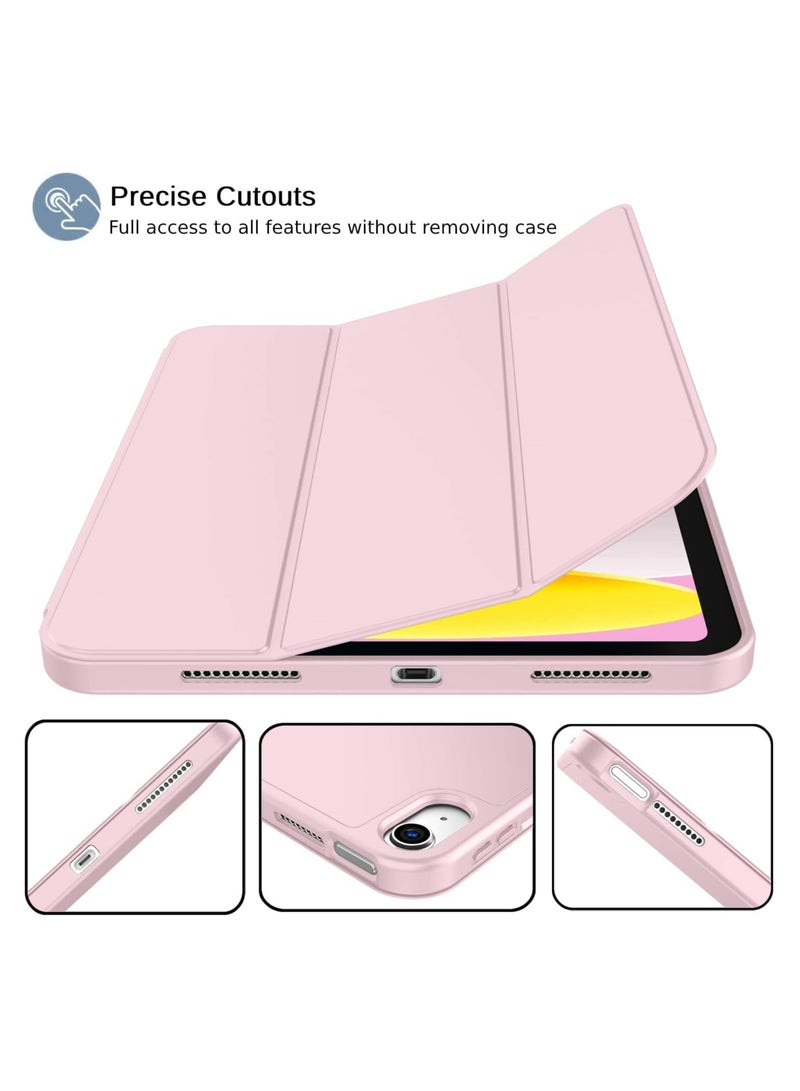 حافظة iPad الجيل العاشر الجديدة 2022 مقاس 10.9 بوصة مع حامل قلم، حافظة ذكية ثلاثية الطيات مع ظهر ناعم من مادة TPU، خاصية الإيقاظ/النوم التلقائي (وردي) - Image 4