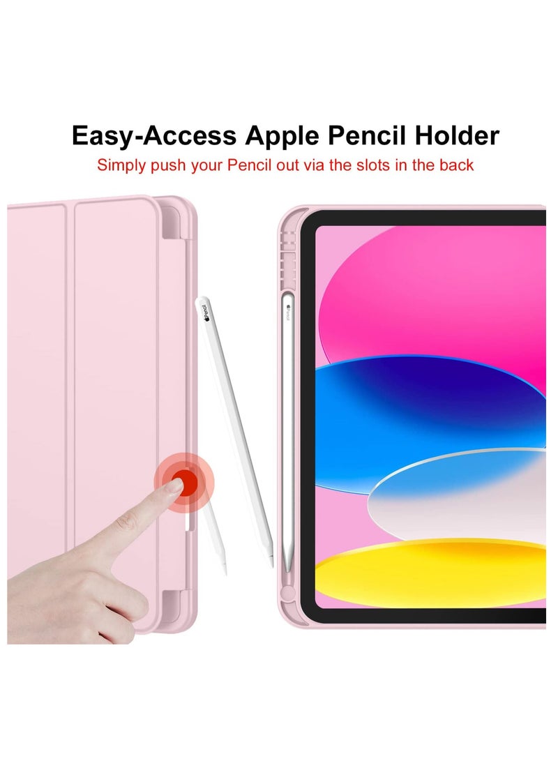 حافظة iPad الجيل العاشر الجديدة 2022 مقاس 10.9 بوصة مع حامل قلم، حافظة ذكية ثلاثية الطيات مع ظهر ناعم من مادة TPU، خاصية الإيقاظ/النوم التلقائي (وردي) - Image 3