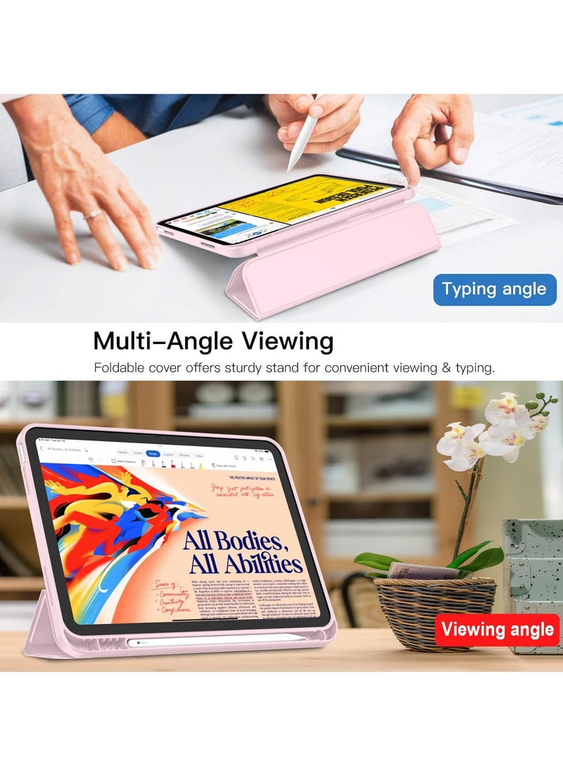 حافظة iPad الجيل العاشر الجديدة 2022 مقاس 10.9 بوصة مع حامل قلم، حافظة ذكية ثلاثية الطيات مع ظهر ناعم من مادة TPU، خاصية الإيقاظ/النوم التلقائي (وردي) - Image 5