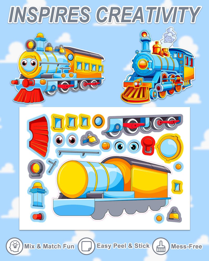 Aowplc Train Stickers for Kids â€“ 32 Sheets Make-a-Train Mix & Match Kit â€“ Fun Party Favors & Activities - Image 3