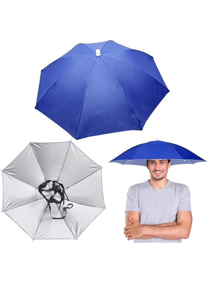 Festive Gallery Umbrella Hat 65CM Sunscreen Windproof Hands Free Head Cap UV Protection Hats Mounted Top Folding for Fishing Beach Golf Sunshade Outdoor, Blue Pack of 3 - Image 1