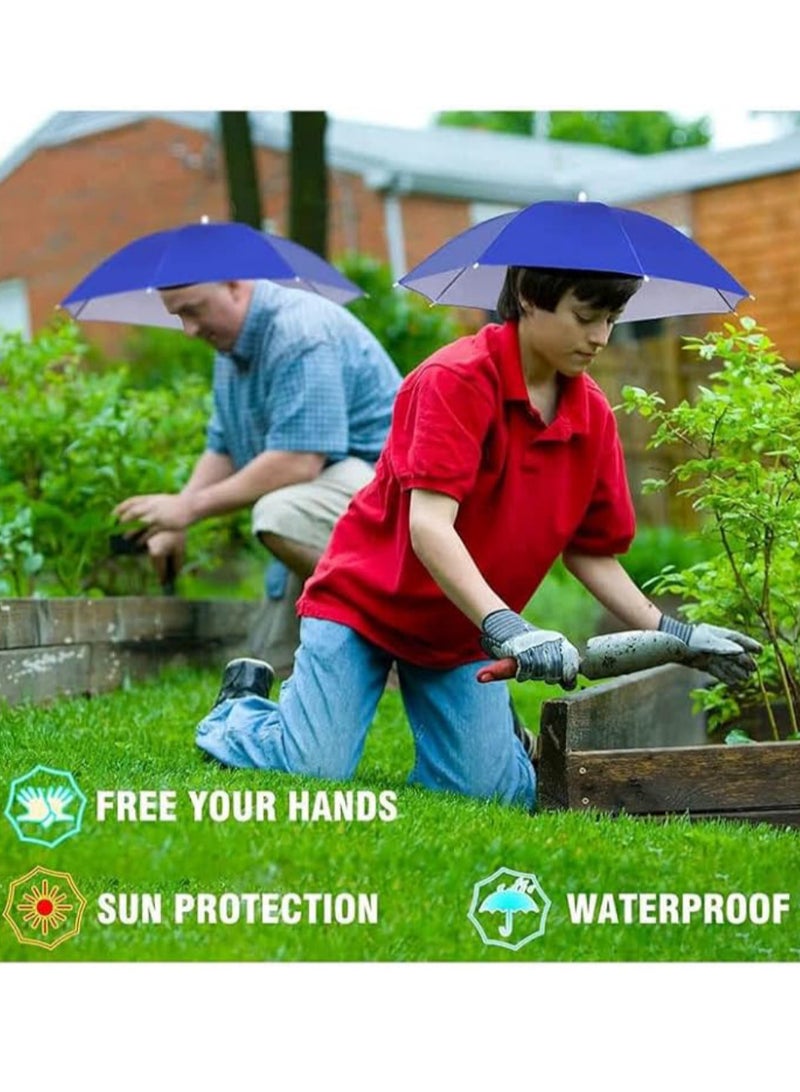 Festive Gallery Umbrella Hat 65CM Sunscreen Windproof Hands Free Head Cap UV Protection Hats Mounted Top Folding for Fishing Beach Golf Sunshade Outdoor, Blue Pack of 3 - Image 2