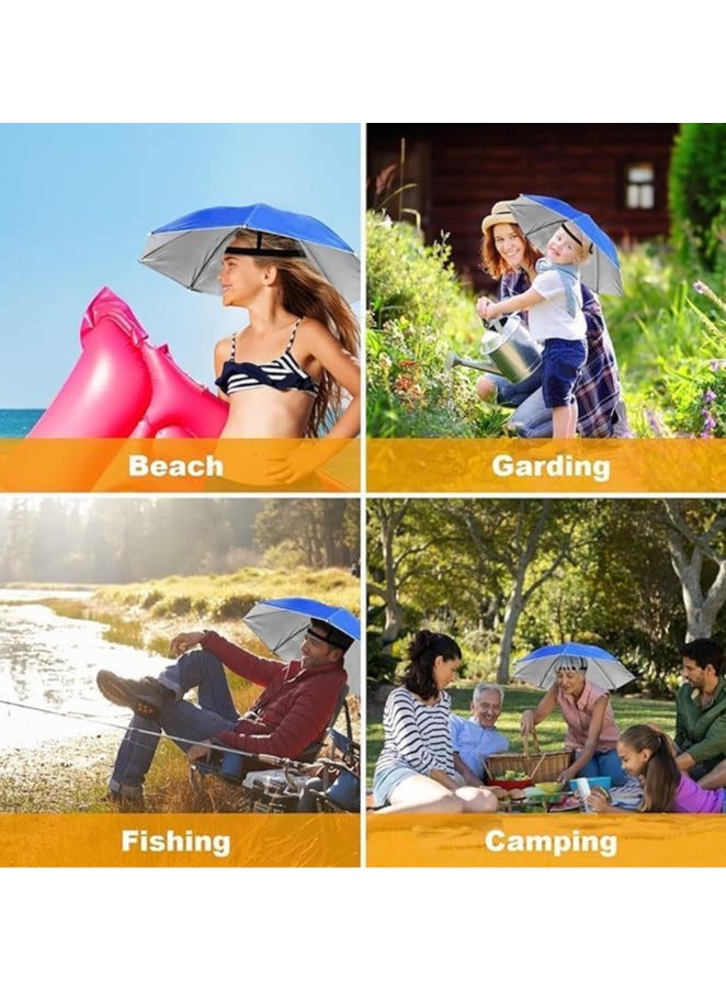 Festive Gallery Umbrella Hat 65CM Sunscreen Windproof Hands Free Head Cap UV Protection Hats Mounted Top Folding for Fishing Beach Golf Sunshade Outdoor, Blue Pack of 3 - Image 5