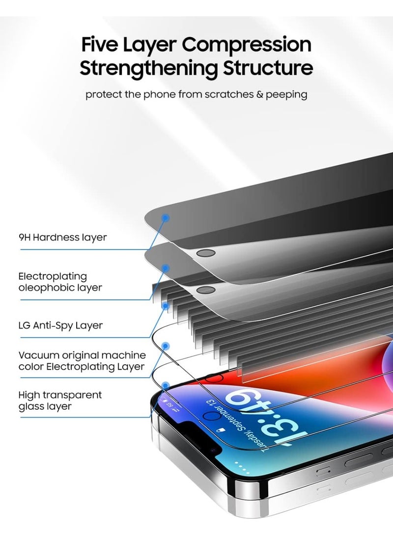 Case Privacy Screen Protector Compatible with iPhone 14 and iPhone 13/13 Pro 6.1 Inch [1s Auto Dust Elimination] 9H Hardness Film, Full Coverage Anti-Peeping Privacy Tempered Privacy Screen Protector - Image 2