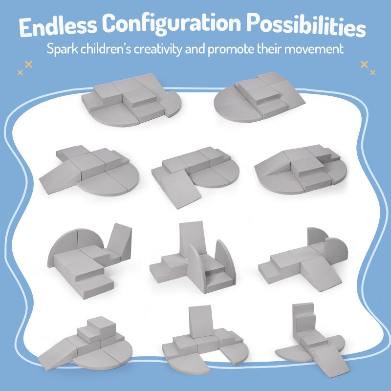 Rinnebbit 6-Piece Foam Climbing Blocks for Toddlers, Baby Climb and Crawl Soft Foam Play Set, Machine Washable Cover, Indoor Activity Play Structures, Climbing Toys for Toddlers 1-3 (Gray) - Image 4