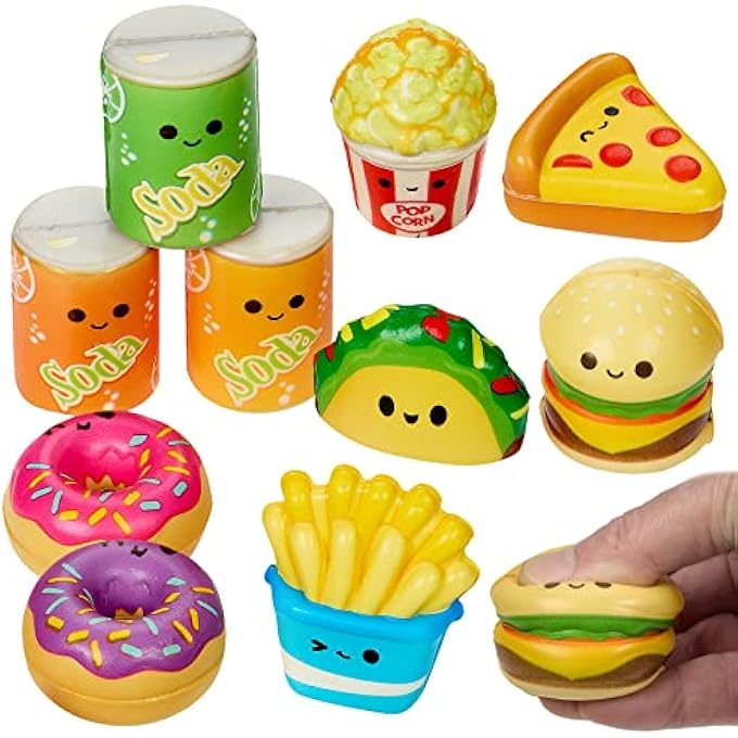 Playbees Mini Squish Fast Food Toys - 10 Pack - Assorted Designs Slow-Rise Stress Relief Toys for Kids, Mini Fidget Toys for Sensory Play, Party Favors, Junk Food Goodie Bag Fillers for Boys & Girls - Image 1