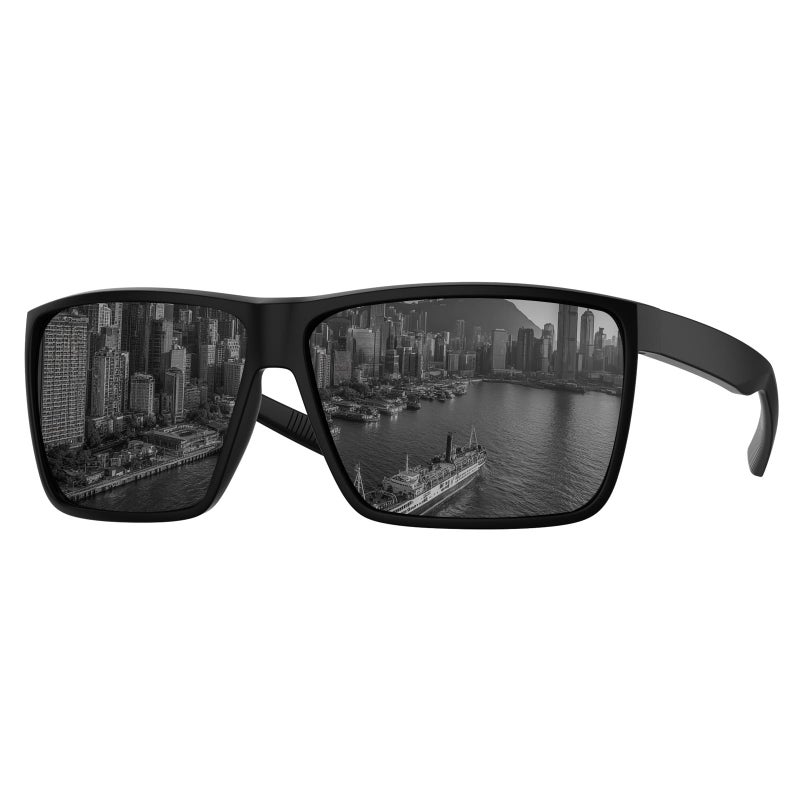 MAXJULI XL Z87 Sunglasses for Big Wide Heads Men TR90 Ultralight UV400 Protection Glasses 8108 (Black/Super Dark) - Image 1