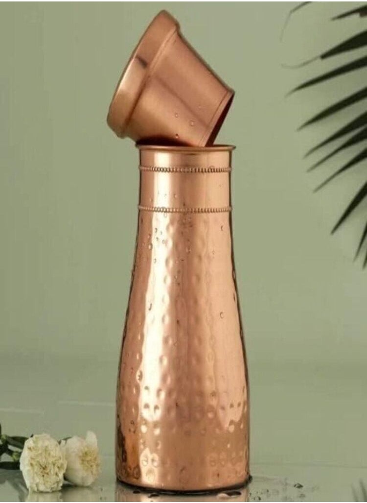 AVA AVA DESIGNZ 100% Pure Copper pitcher, Water Copper vessel - Leak-Proof | Bedside Carafe | Bedroom jar with Copper Glass/Vessel 1 Liter, 10 Year Warranty  - Image 1