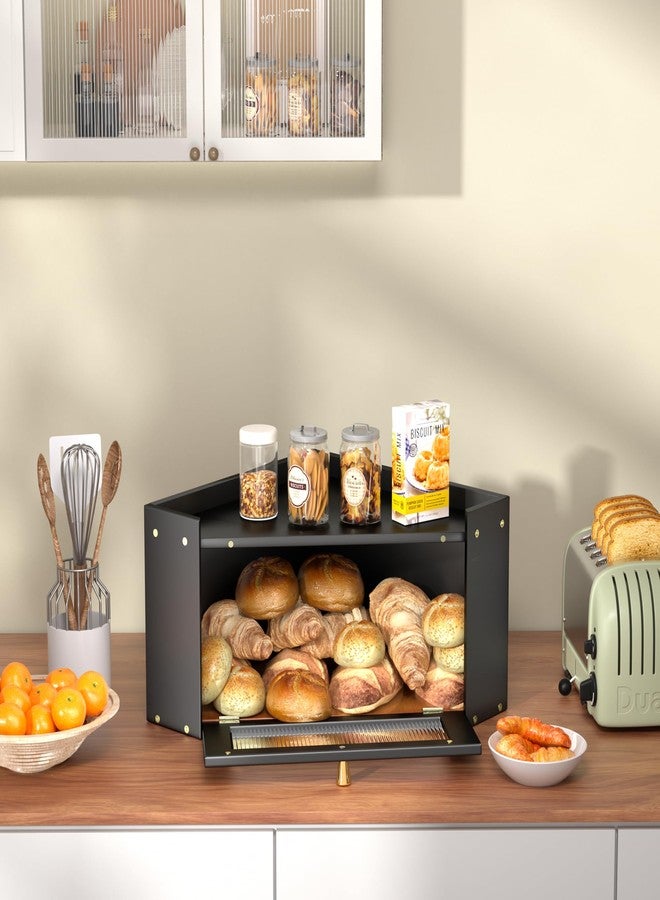 TQQDCI Corner Bread Box for Kitchen Countertop, Vintage Wooden Counter Organizer, Bamboo Bread Storage Bin for Homemade Bread, Small Farmhouse Corner Breadbox Container with Acrylic Window - Image 3