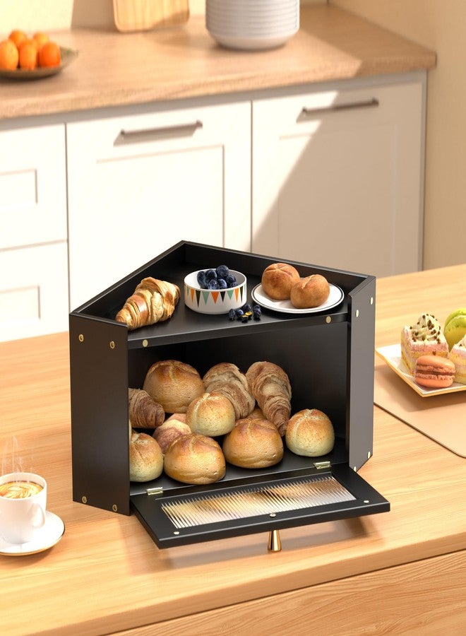 TQQDCI Corner Bread Box for Kitchen Countertop, Vintage Wooden Counter Organizer, Bamboo Bread Storage Bin for Homemade Bread, Small Farmhouse Corner Breadbox Container with Acrylic Window - Image 4