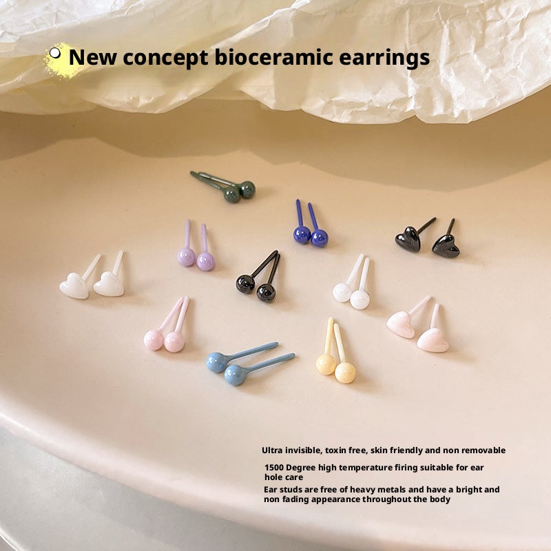 Ceramic Stud Earrings, 925 Silver Posts, Macaron Colors, for Sensitive Ears - Image 3