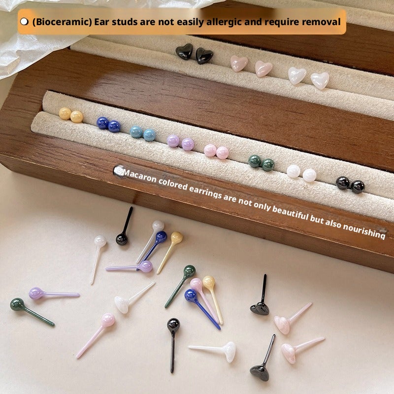 Ceramic Stud Earrings, 925 Silver Posts, Macaron Colors, for Sensitive Ears - Image 5