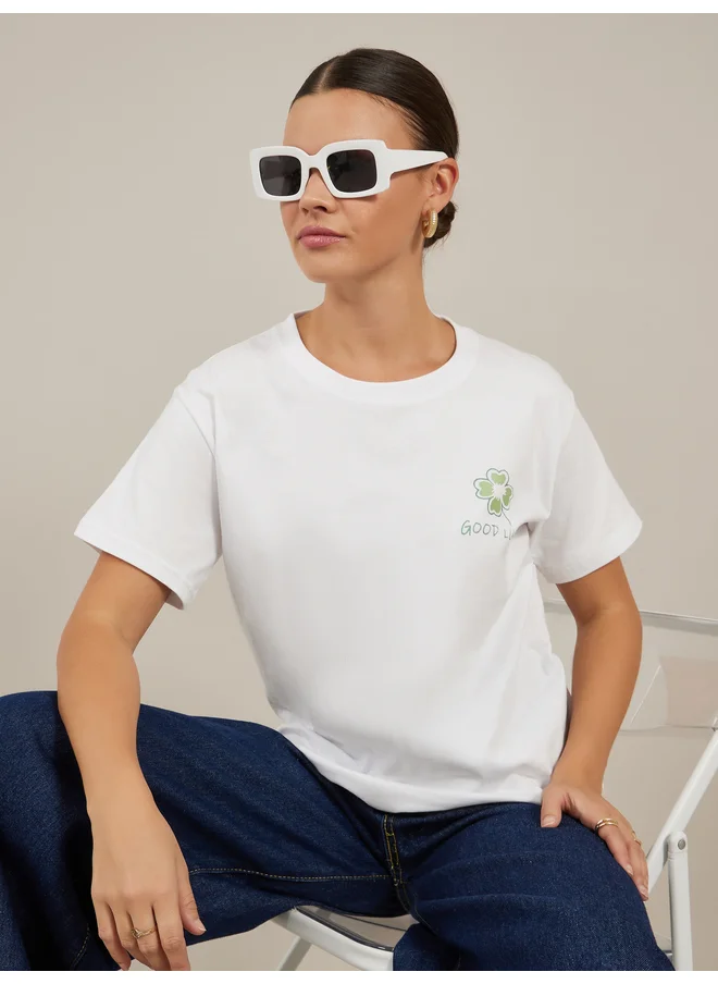 ستايلي Styli Graphic Print Short Sleeve Oversized T-Shirt