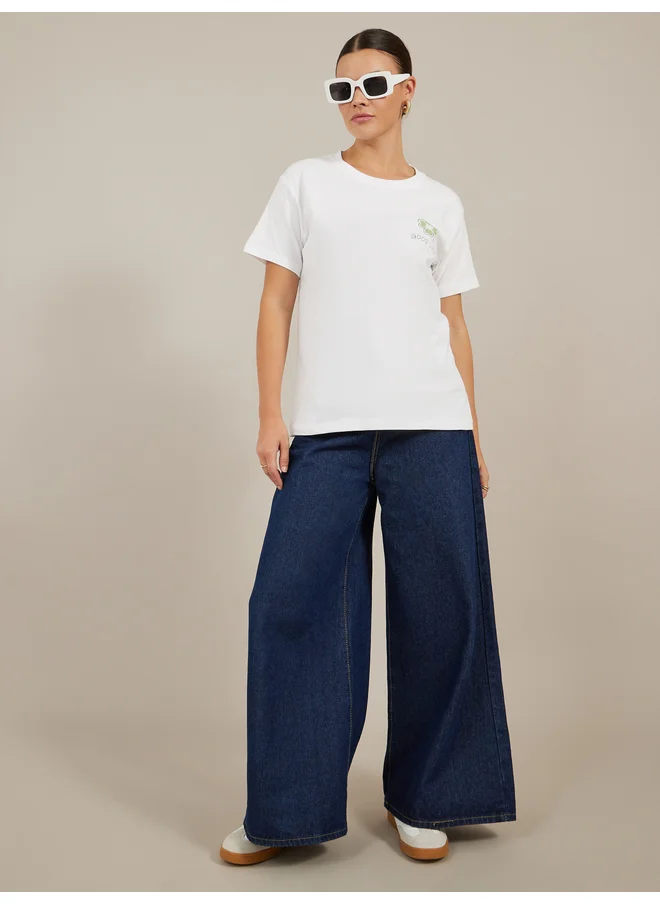 ستايلي Styli Graphic Print Short Sleeve Oversized T-Shirt
