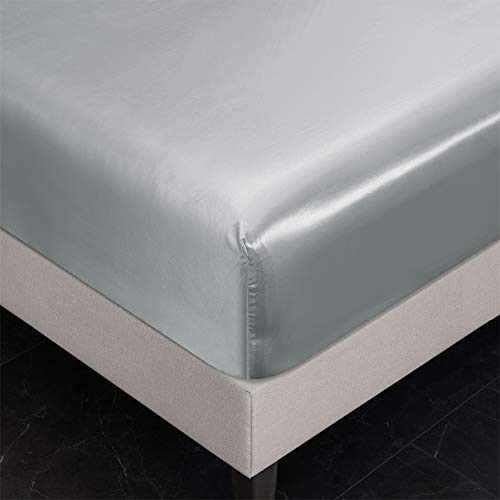 RevenRella 6 Piece Satin Bed Sheet Set Italian Style Bedding Sets Deep Pocket Rich Silk Super Soft Silky Luxury Solid Color Honeymoon Sexy Reversible Stain-Resistant Wrinkle Free (Light Grey, Queen) - Image 4