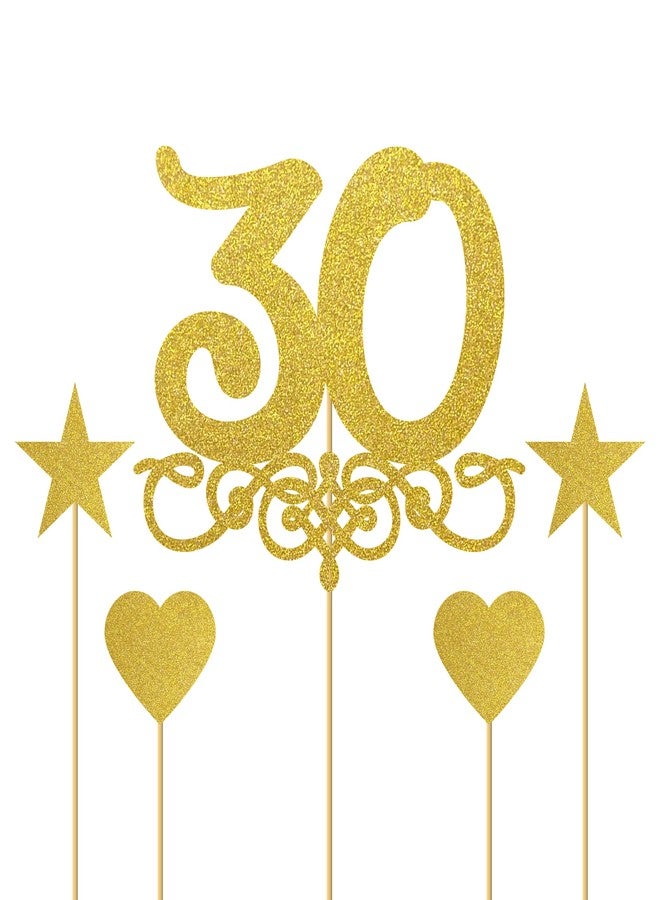 SVM CRAFT Gold Glitter 30 Cake Topper - 30 Anniversary/Birthday Cake Topper Party Decoration (30th) - Image 1