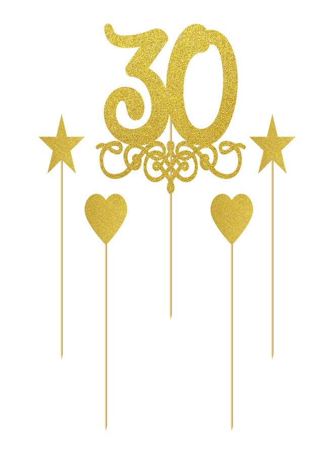 SVM CRAFT Gold Glitter 30 Cake Topper - 30 Anniversary/Birthday Cake Topper Party Decoration (30th) - Image 3