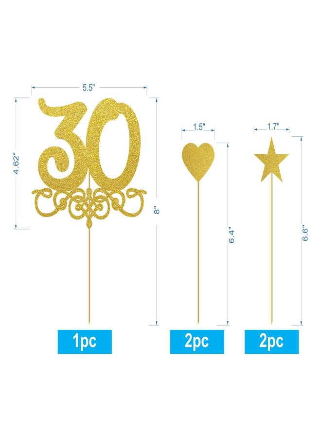 SVM CRAFT Gold Glitter 30 Cake Topper - 30 Anniversary/Birthday Cake Topper Party Decoration (30th) - Image 2