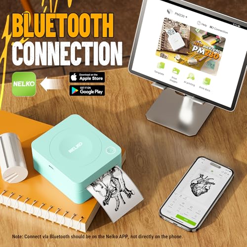 Nelko Sticker Printer, PM230 Print Pod Mini Bluetooth Portabel Sticker Maker with 3 Rolls Paper, Print Pods Mini Printer with Multiple Templates for Phone & Tablet，for School Office Home, Green - Image 2