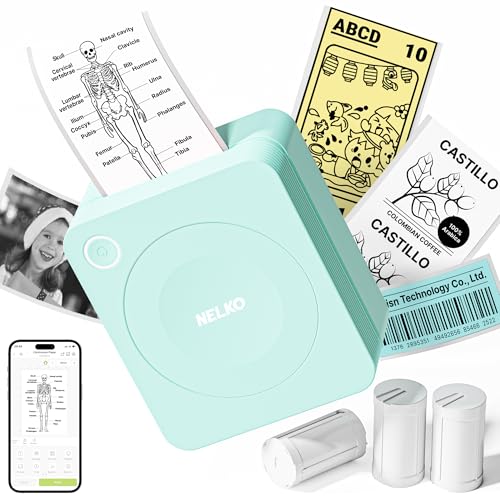 Nelko Sticker Printer, PM230 Print Pod Mini Bluetooth Portabel Sticker Maker with 3 Rolls Paper, Print Pods Mini Printer with Multiple Templates for Phone & Tablet，for School Office Home, Green - Image 1