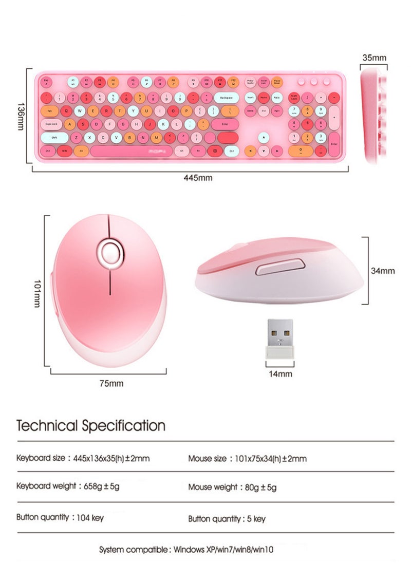 MissTiara - Retro Round Keycaps 2.4GHz Wireless Silent Typing Keyboard and 1600DPI Mouse Combo for Office and Gaming - Image 1