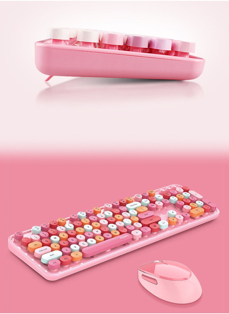 MissTiara - Retro Round Keycaps 2.4GHz Wireless Silent Typing Keyboard and 1600DPI Mouse Combo for Office and Gaming - Image 1