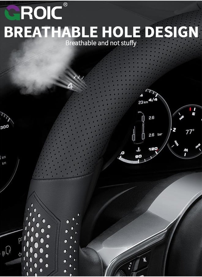 GROIC Hollow Breathable Car Steering Wheel Cover, Universal 15 inch Breathable Anti Slip Steering Wheel Covers, Car Interior Accessories, Fit for Most Car, Trucks, SVU  - Image 5