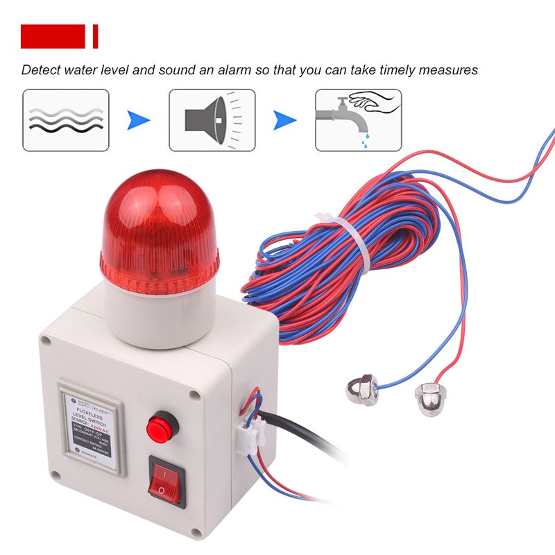 Water Level Indicator Alarm Water Level Alarm Sensor Waterline Indicating Alarm Low or High Water Level Sensor Alarm with Silencer Switch - Image 3