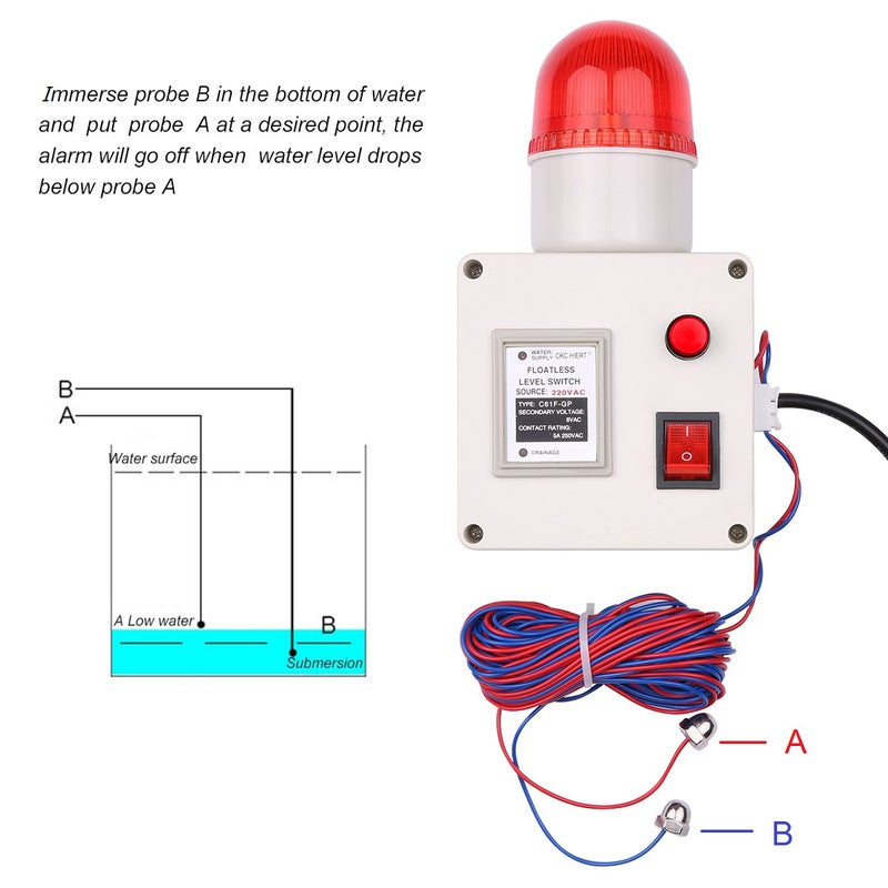 Water Level Indicator Alarm Water Level Alarm Sensor Waterline Indicating Alarm Low or High Water Level Sensor Alarm with Silencer Switch - Image 4